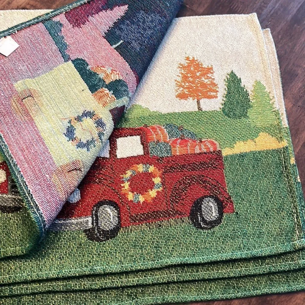 Home Collection Set of 4 Tapestry Cotton Blend Placemats “Harvest Blessings”